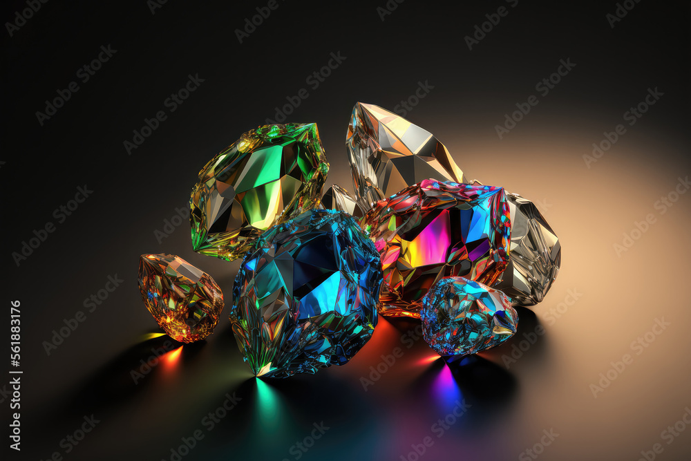 colorful of diamond isolated on dark background. (ai generated)