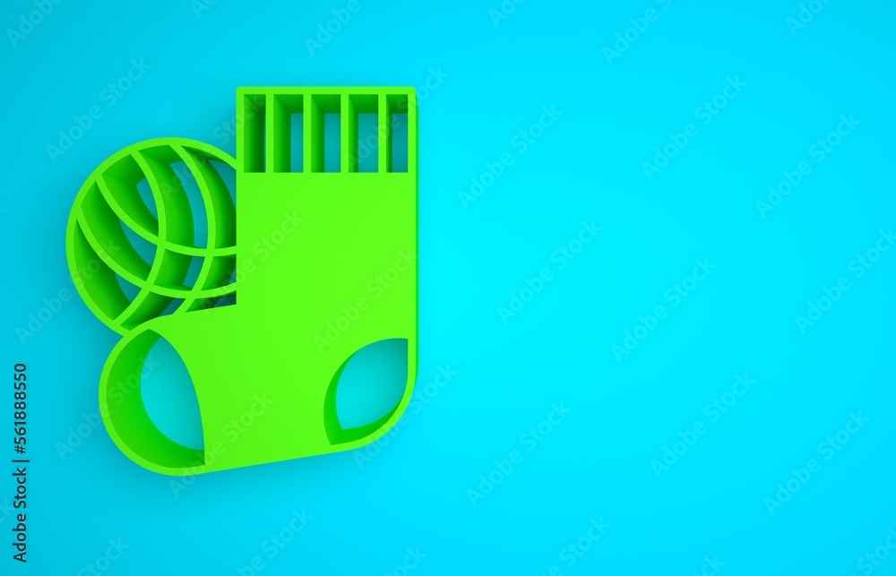 Green Socks icon isolated on blue background. Minimalism concept. 3D render illustration