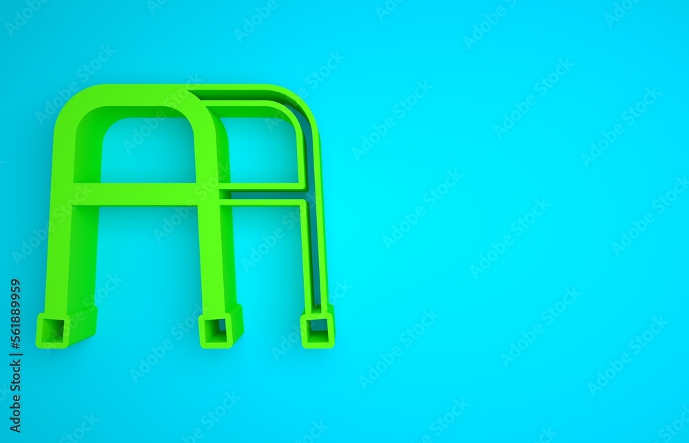 Green Walker for disabled person icon isolated on blue background. Minimalism concept. 3D render ill