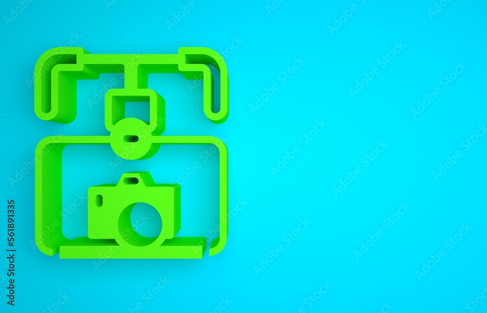 Green Gimbal stabilizer with DSLR camera icon isolated on blue background. Minimalism concept. 3D re