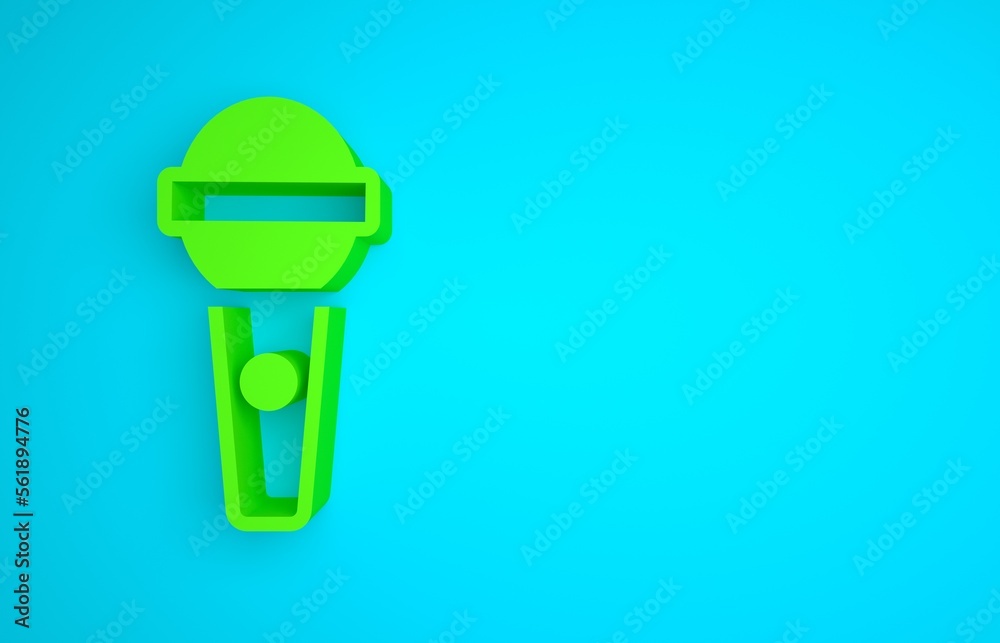 Green Microphone icon isolated on blue background. On air radio mic microphone. Speaker sign. Minima