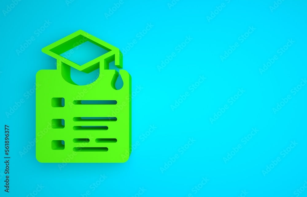 Green Online education and graduation icon isolated on blue background. Online teacher on monitor. W