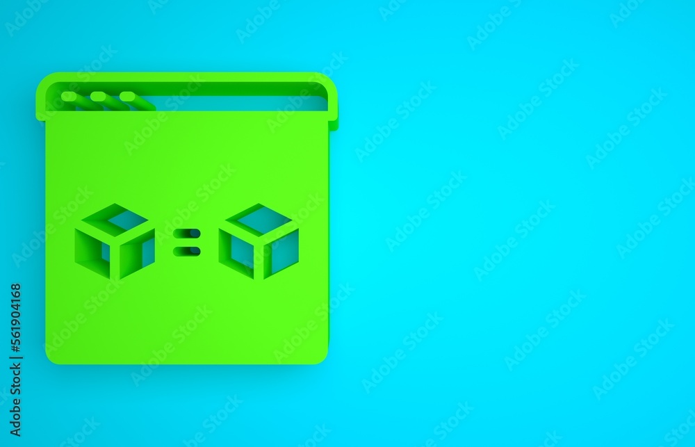 Green 3D printer perfect copy icon isolated on blue background. 3d printing. Minimalism concept. 3D 