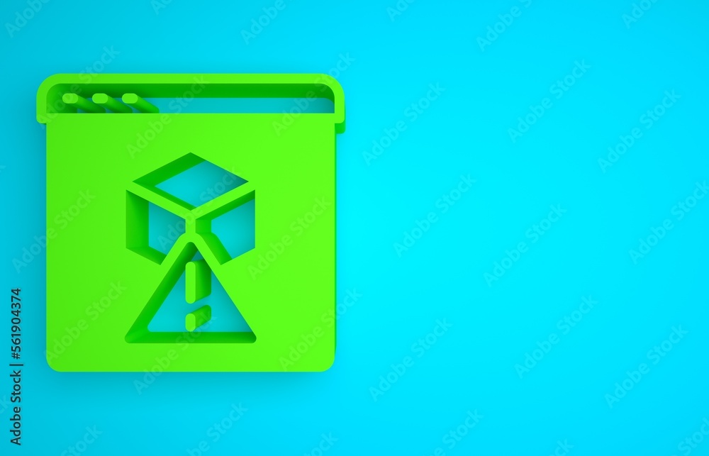 Green 3D printer icon isolated on blue background. 3d printing. Minimalism concept. 3D render illust