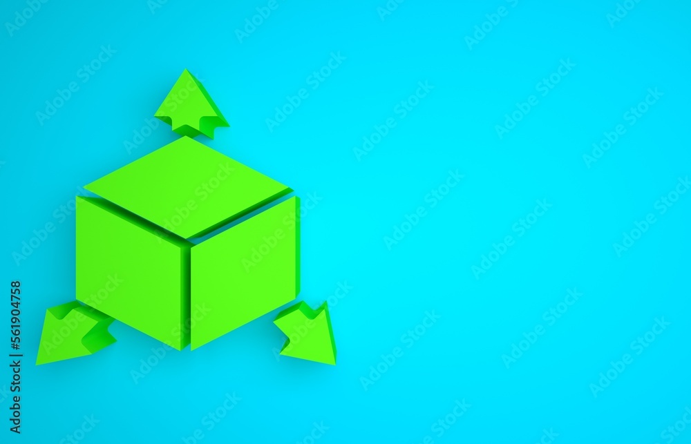 Green Isometric cube icon isolated on blue background. Geometric cubes solid icon. 3D square sign. B