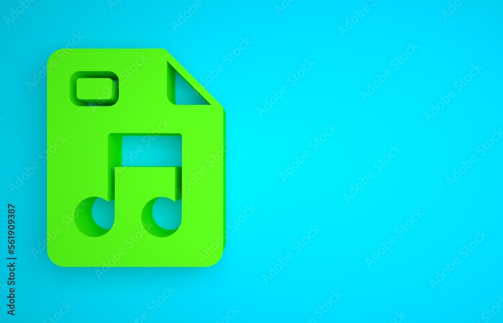 Green MP3 file document. Download mp3 button icon isolated on blue background. Mp3 music format sign