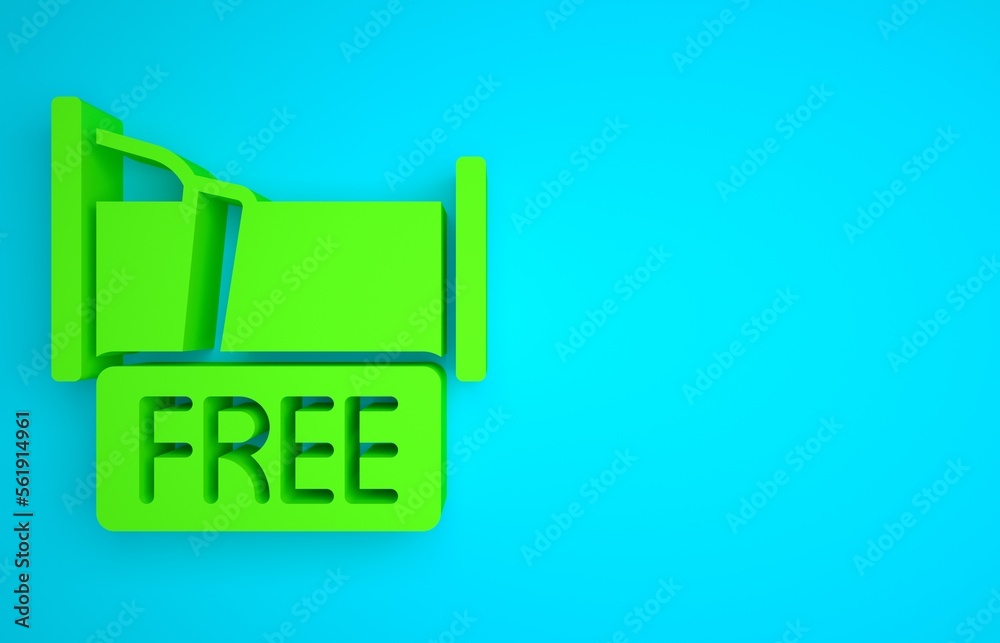 Green Free overnight stay house icon isolated on blue background. Minimalism concept. 3D render illu