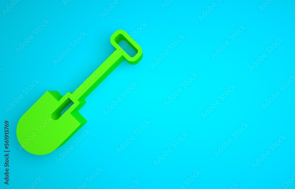 Green Shovel icon isolated on blue background. Gardening tool. Tool for horticulture, agriculture, f