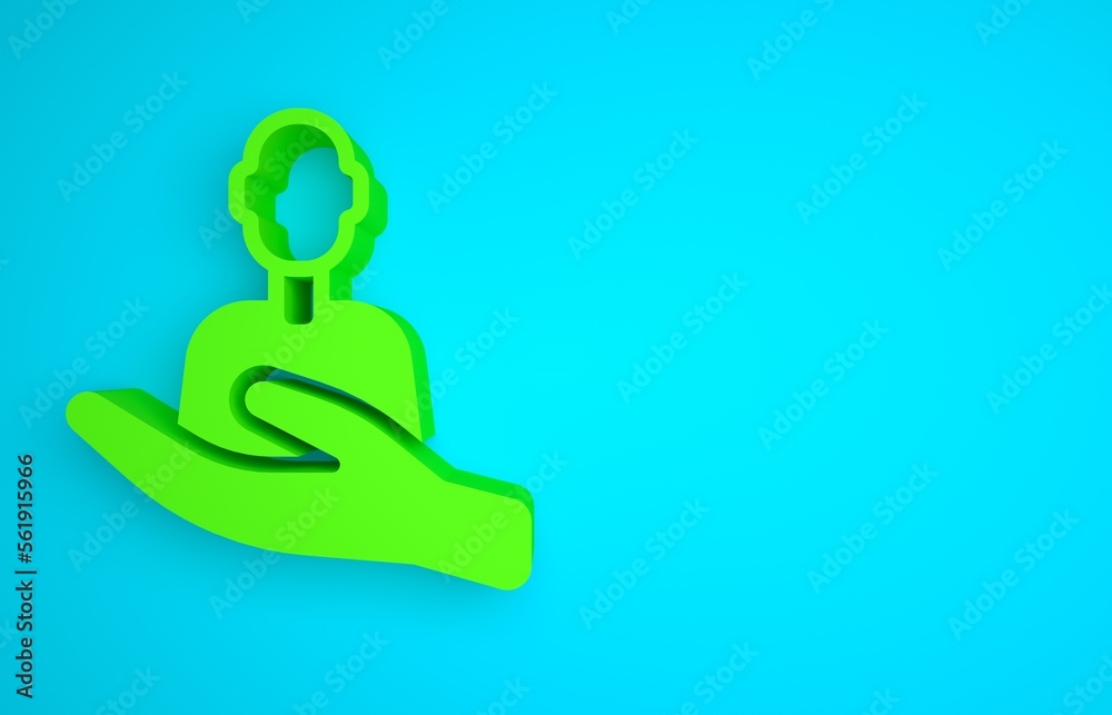 Green Caring for people icon isolated on blue background. Customer service sign. Patient care icon. 