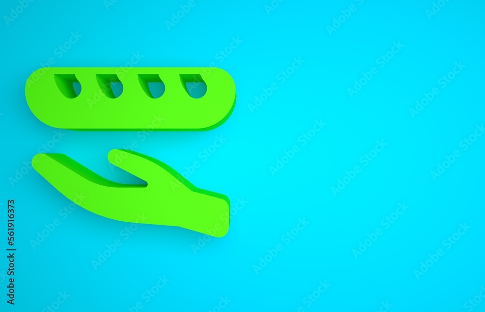 Green Donation food icon isolated on blue background. Minimalism concept. 3D render illustration