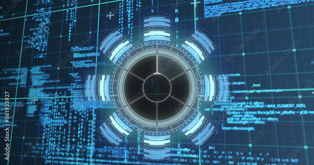 Composition of scope scanning and data processing on black background