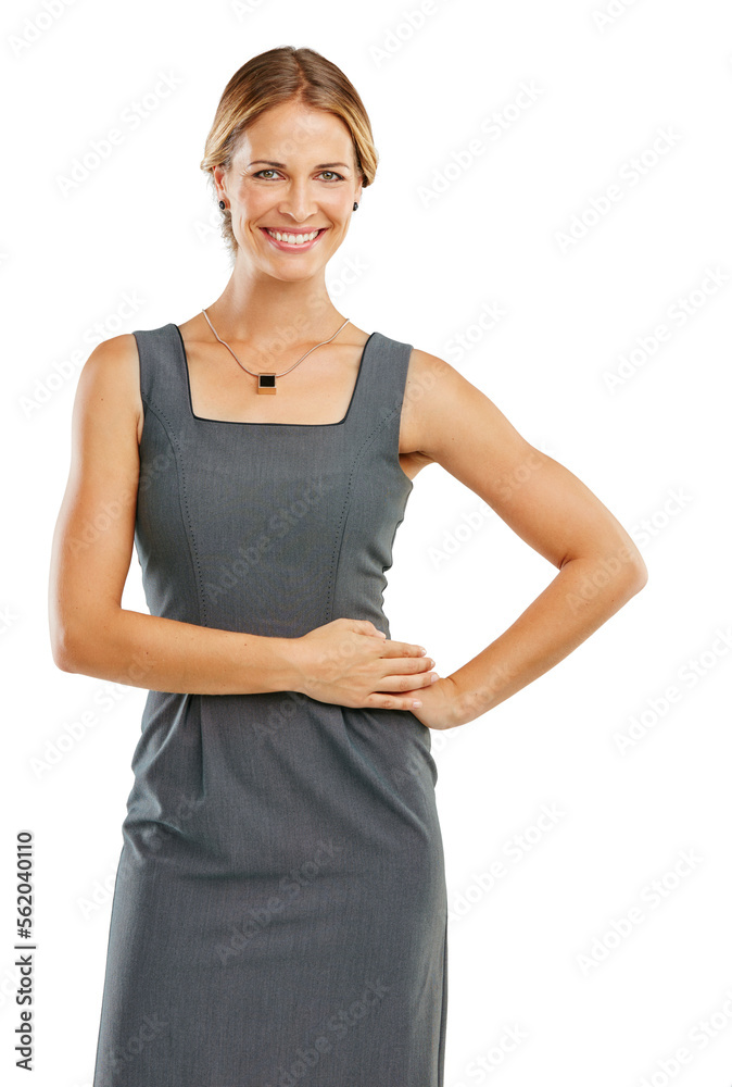 Fashion, stylish and portrait of a woman in clothes isolated on a white background in studio. Style,