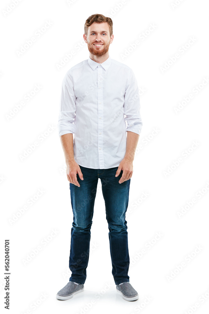 Fashion, natural and portrait of a man in a studio with a stylish, casual and luxury outfit. Happy, 