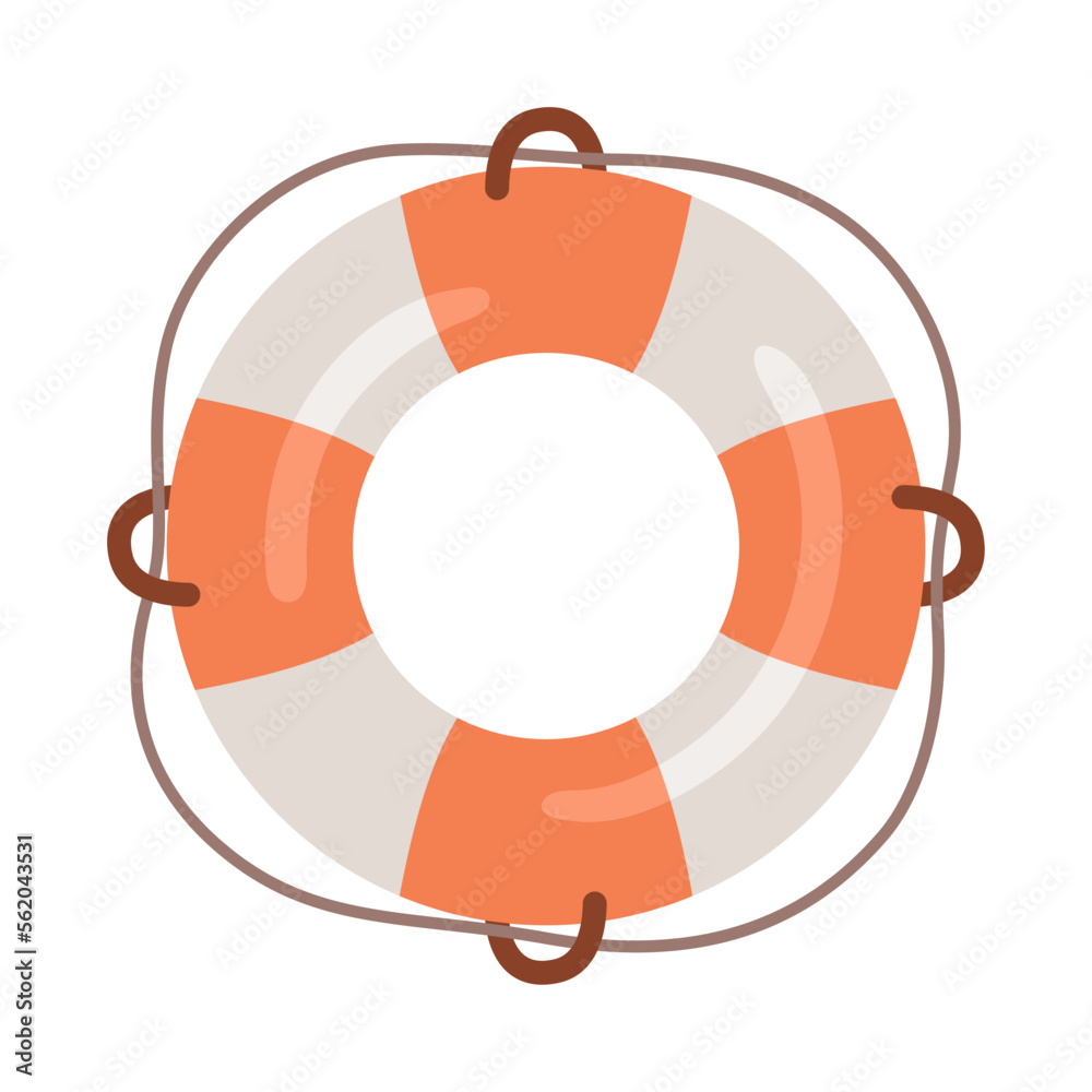 lifeline with rope, Flat style vector illustration of a circular life float for drowning, shipboard 