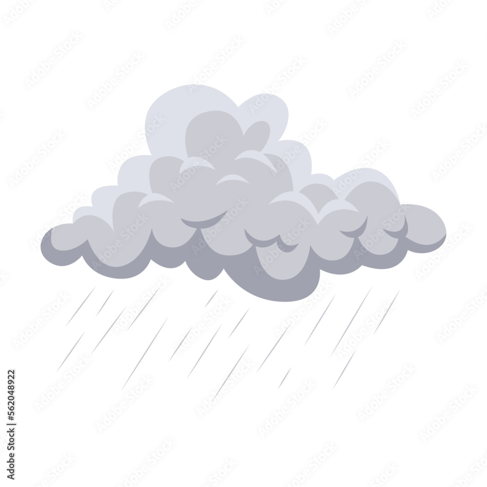 Grey cloud with rain vector illustration. Drawing of rain or thunder cloud for sky pattern isolated 