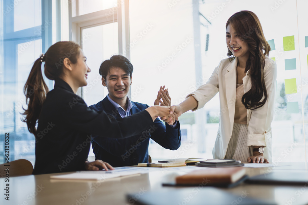 Handshake, Business partners meeting discussing cooperation agreements on business projects. Collabo