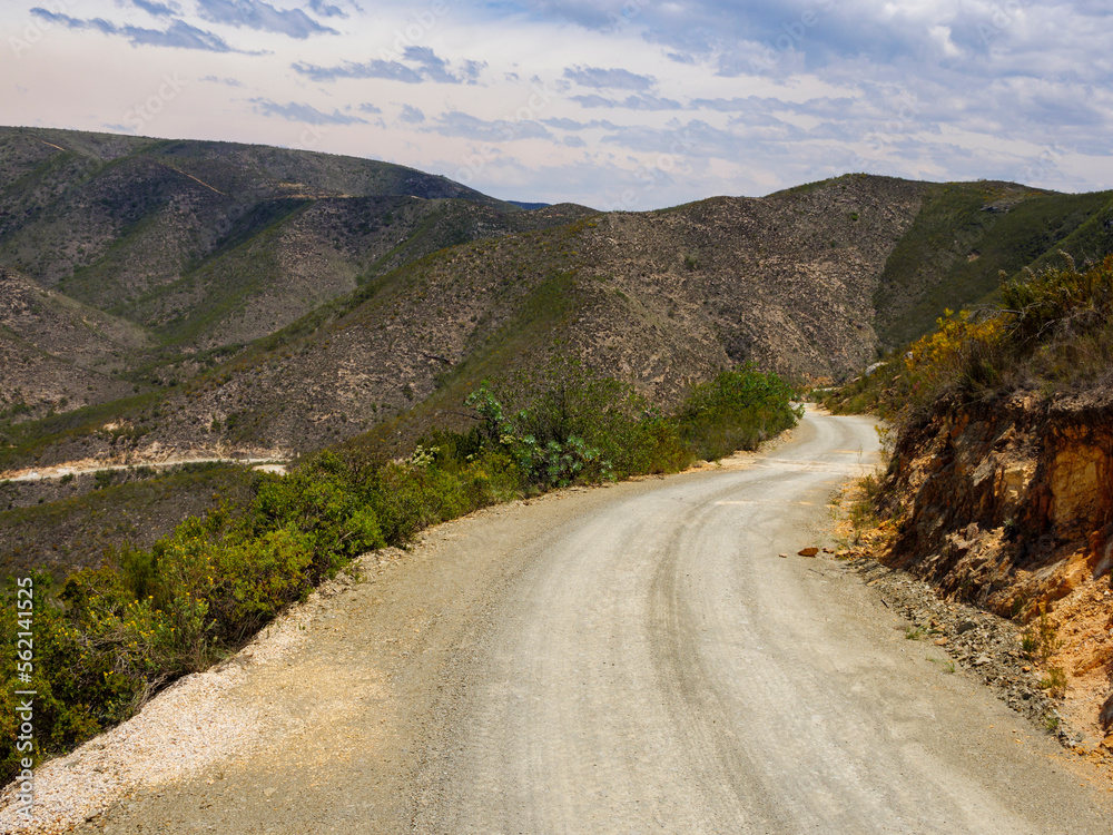 The gravel road up Holgat Pass in Baviaanskloof Nature Reserve. Eastern Cape. South Africa