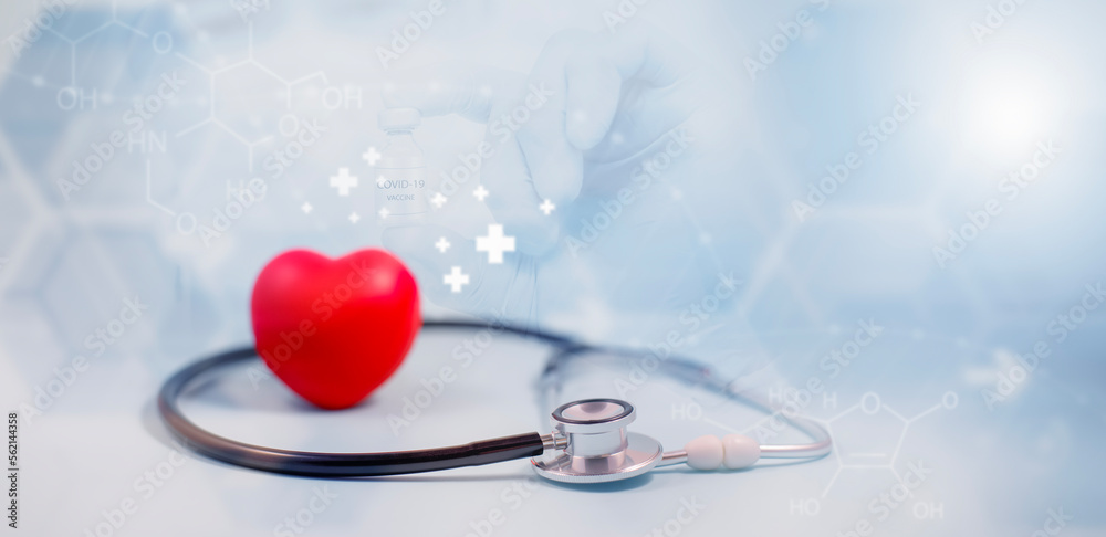 Concept stethoscope and red heart with Health insurance, doctor stethoscope and red heart check hear