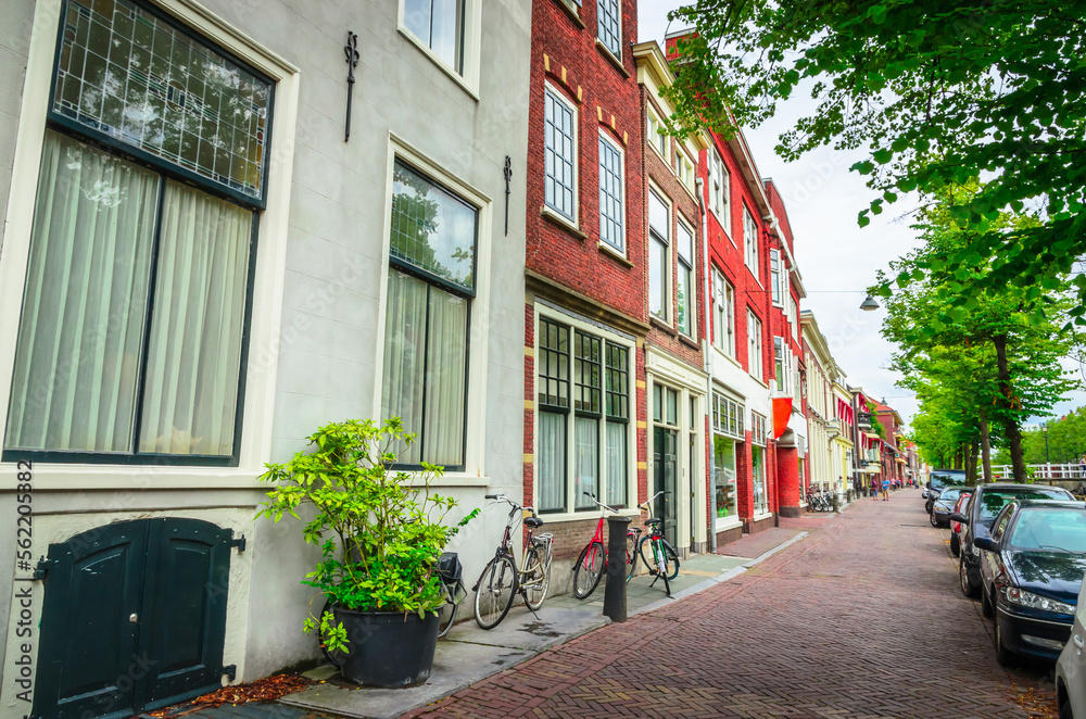 Streets and canals of old beautiful city Delft, Netherlands