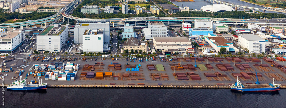 Aerial view of Odaiba Harbor in Tokyo, Japan