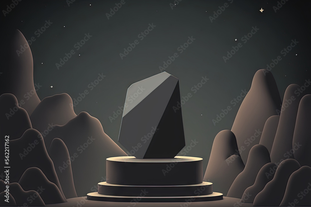 A simple mockup for a podium presentation or showcase featuring a black geometric Stone and Rock sha