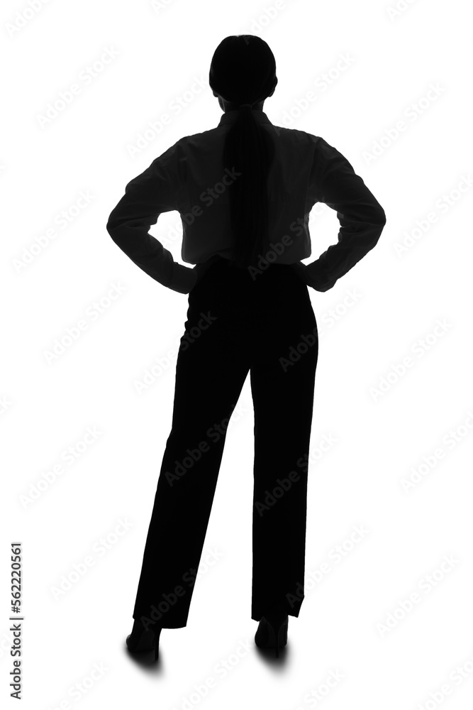 Silhouette of young businesswoman on white background