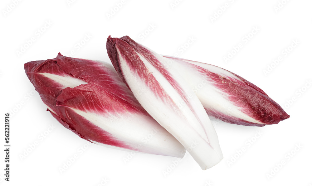 Bunches of fresh red endive on white background