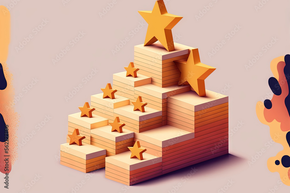 arranging wood block stacking as step stair with five star shape. The best excellent business servic