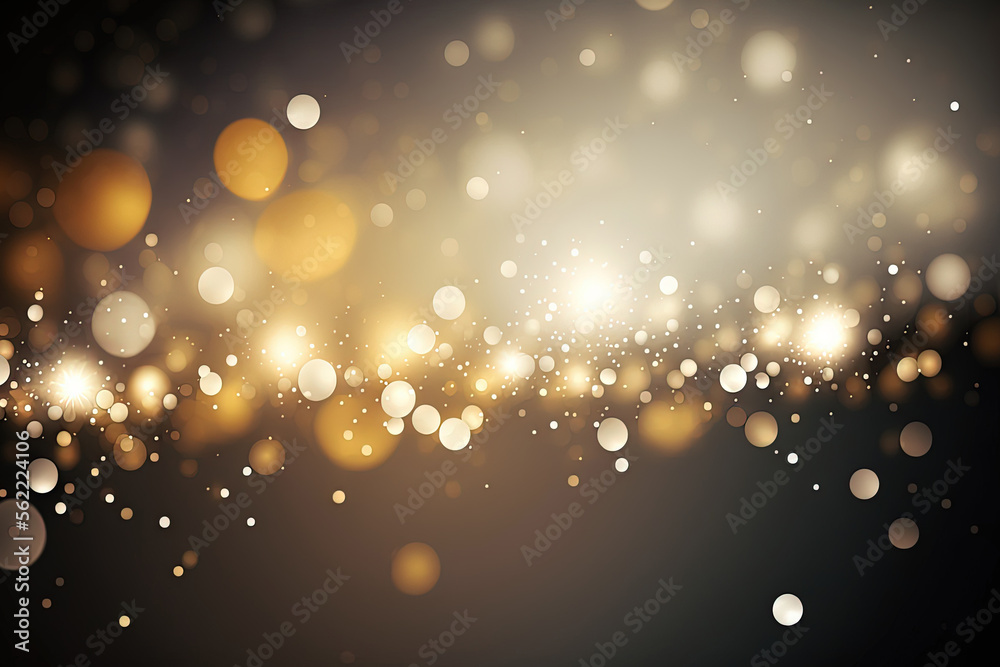 glitter vintage lights background. gold, silver and white. de focused. Generative AI