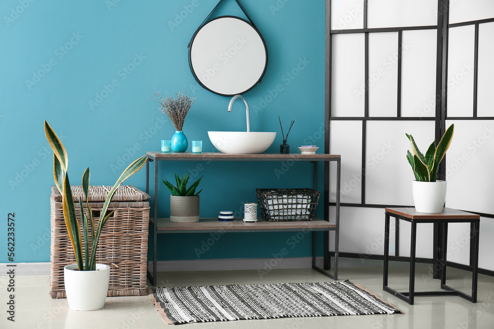 Interior of stylish bathroom with modern sink