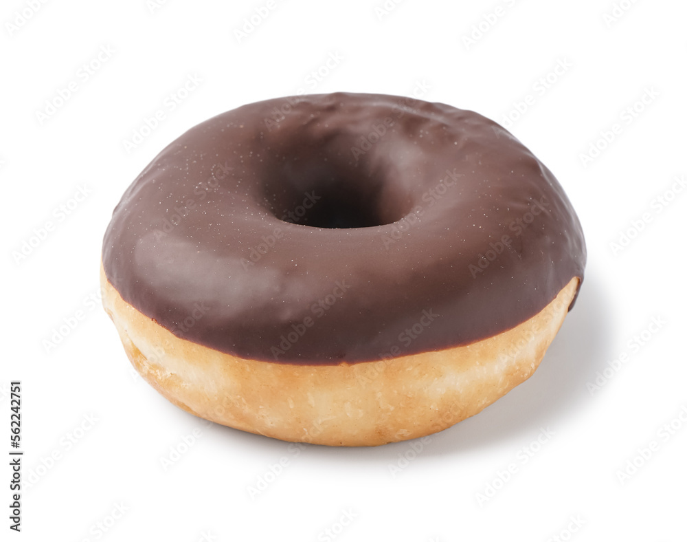 Tasty chocolate donut on white background