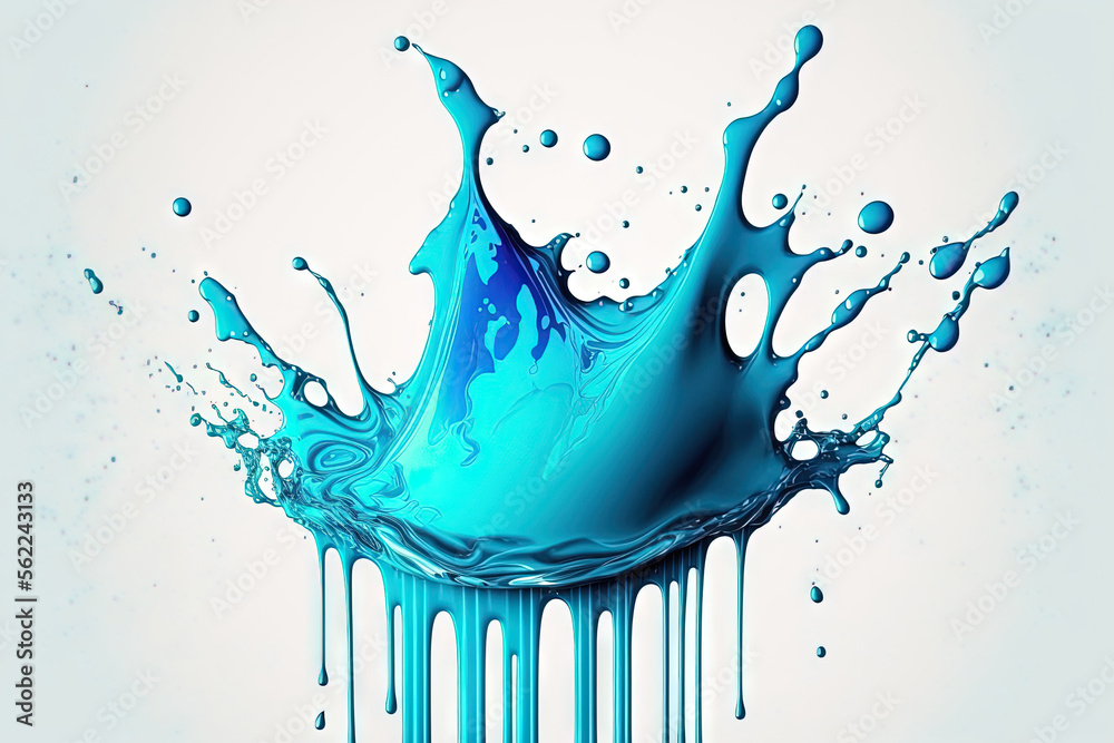 Isolated blue water splash on a white background. Generative AI