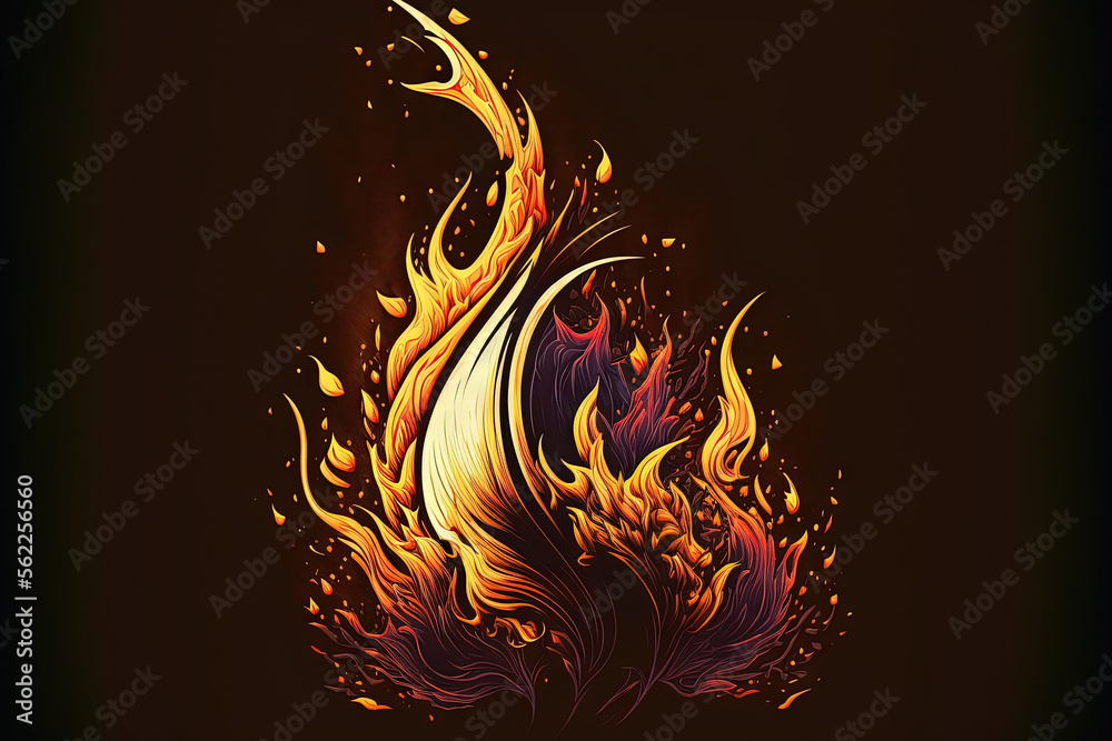 flame of fire with sparks on a black background. Generative AI