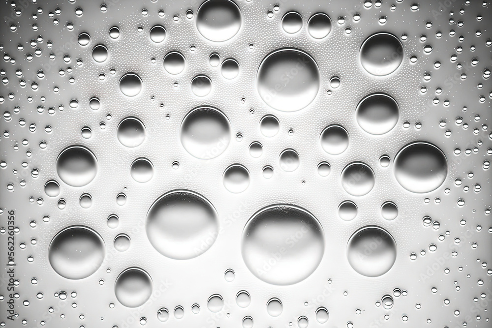 Texture of water drops on a white background. water droplets on the backlit glass. water with bubble