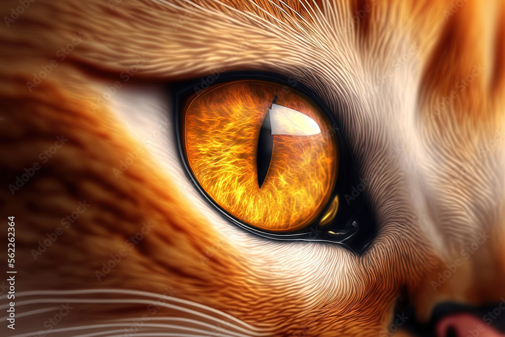 Stunning orange cat eye, captured up close. Generative AI