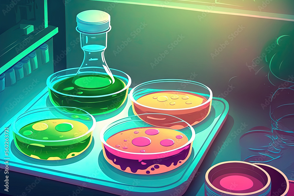 glass Pelli cups on a laboratory table with an agar substrate. sterilized test dishes in the lab. a 