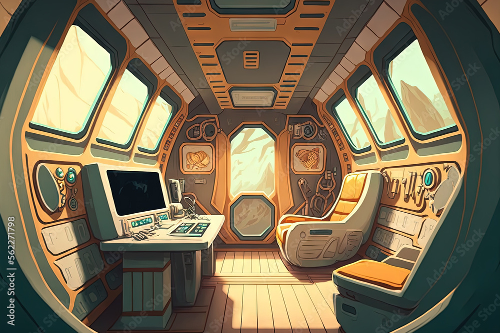 Interior of a spaceship with a futuristic style. Generative AI