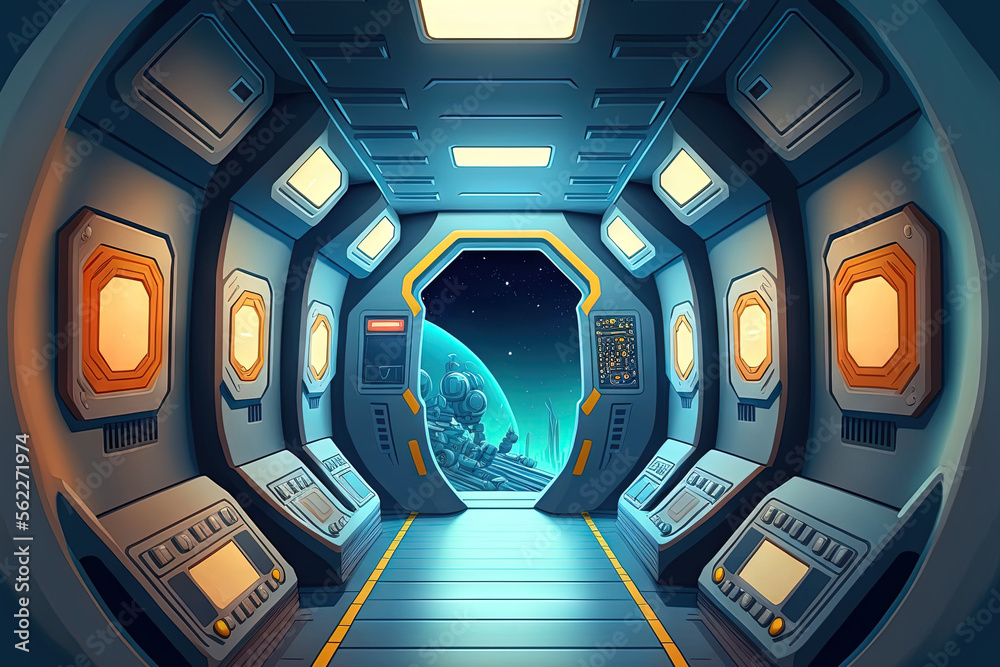 sci fi spacecraft interior passageways that are abstract. Spaceship interior with a futuristic style