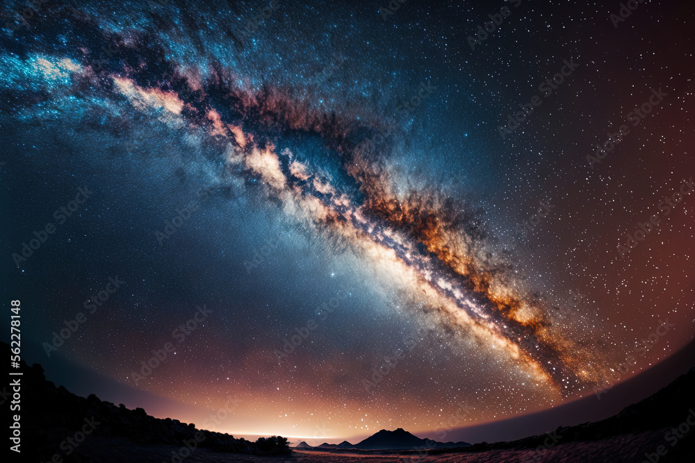 Panorama Milky way star on dark night.Deep sky on Universe. with noise and grain.Photo by long expos