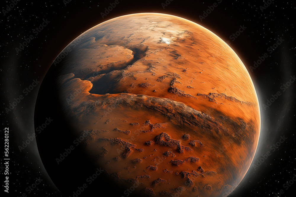 Mars as seen from space. This images components were provided by NASA. Generative AI