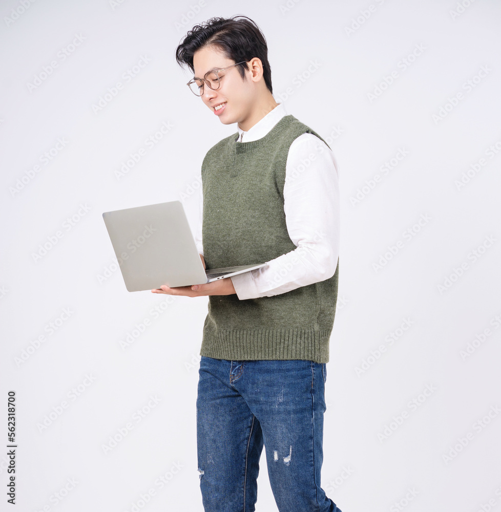 Image of young Asian man on white background