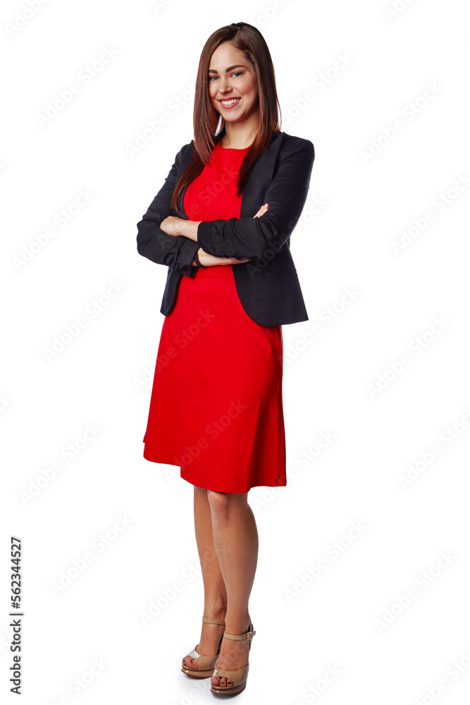 Isolated, business and portrait of woman with arms crossed in white background studio for management