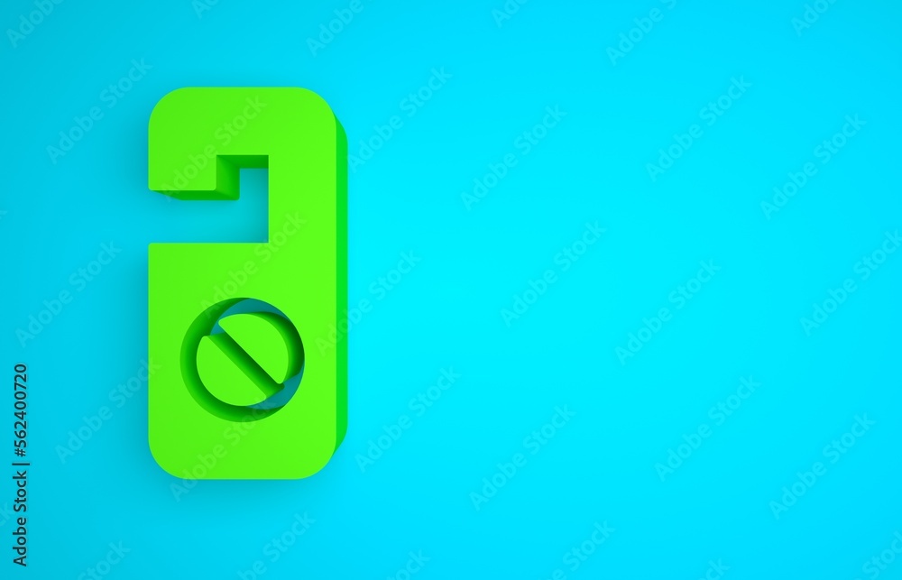 Green Please do not disturb icon isolated on blue background. Hotel Door Hanger Tags. Minimalism con