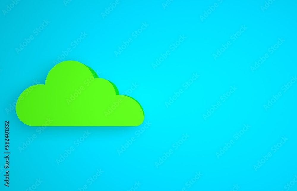 Green Cloud icon isolated on blue background. Minimalism concept. 3D render illustration