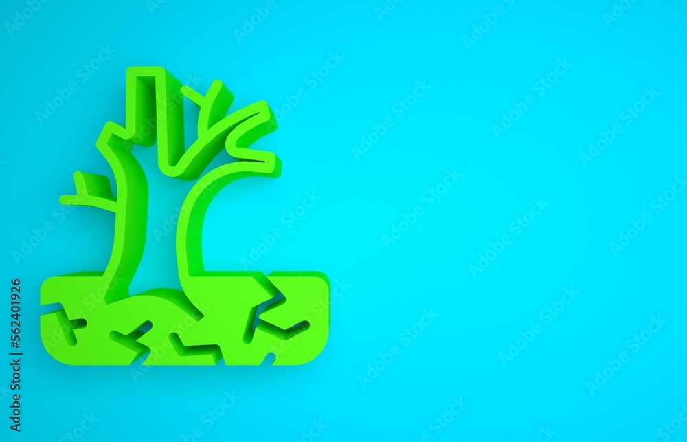 Green Withered tree icon isolated on blue background. Bare tree. Dead tree silhouette. Minimalism co