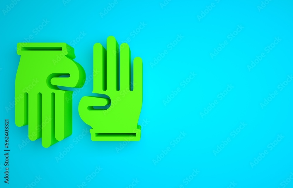 Green Rubber gloves icon isolated on blue background. Latex hand protection sign. Housework cleaning