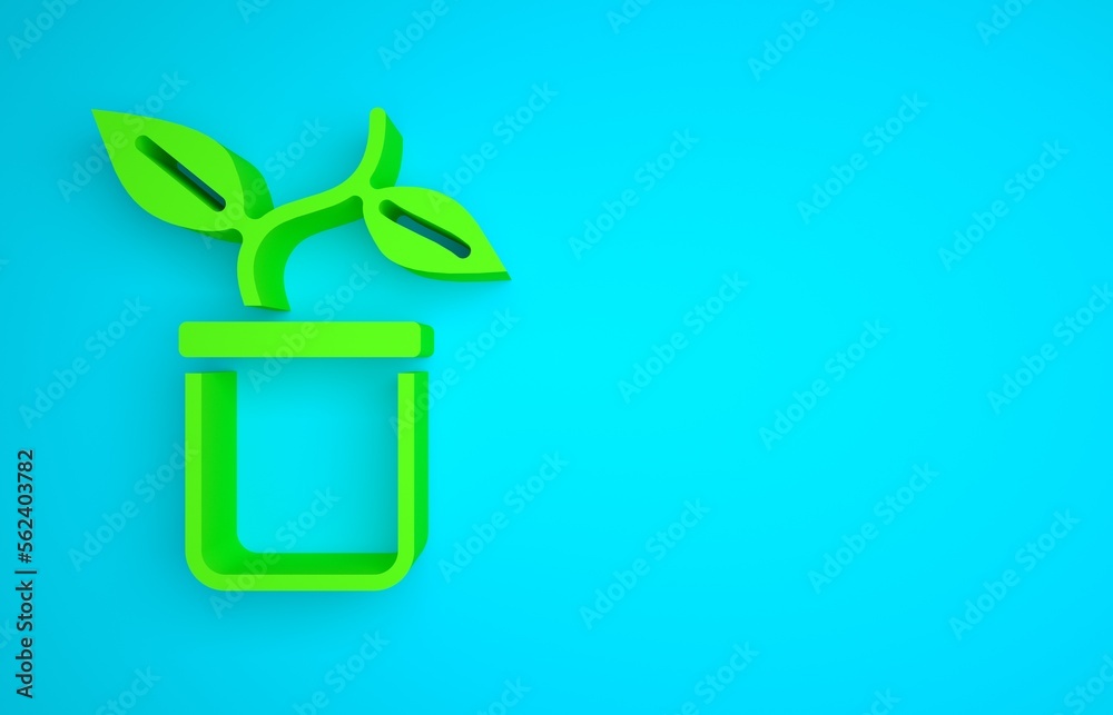 Green Plant in pot icon isolated on blue background. Plant growing in a pot. Potted plant sign. Mini