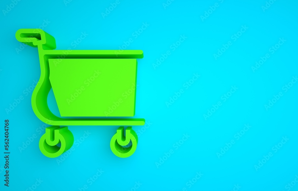 Green Shopping cart icon isolated on blue background. Online buying concept. Delivery service sign. 