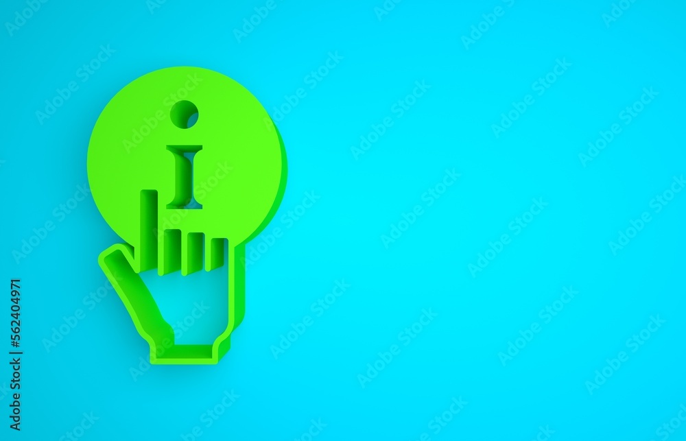 Green Information icon isolated on blue background. Minimalism concept. 3D render illustration