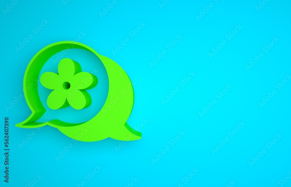 Green Flower icon isolated on blue background. Minimalism concept. 3D render illustration